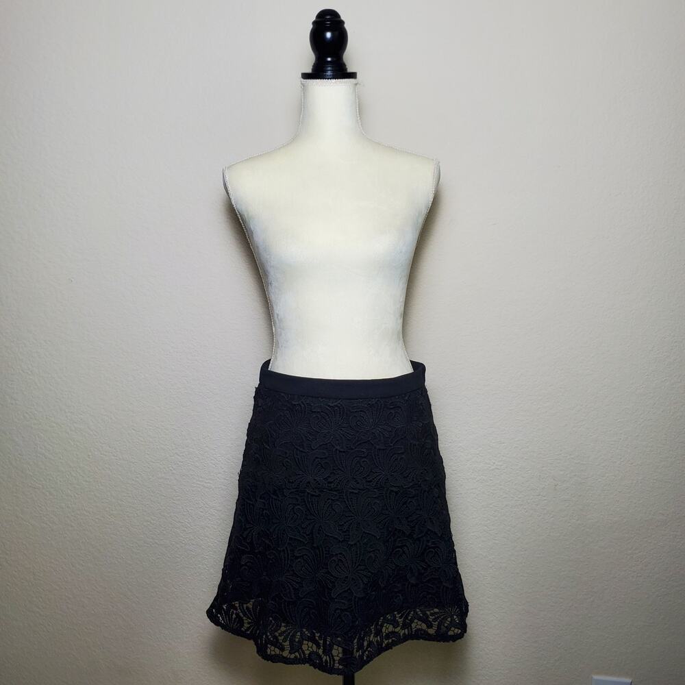 Loft Black Lace Ponte Skirt Small